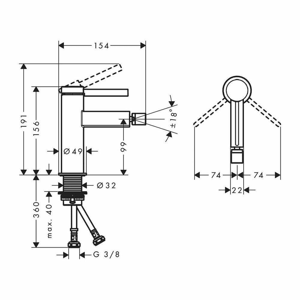 Hansgrohe Finoris Single-Lever Bidet Mixer with Push-Open Valve Chrome