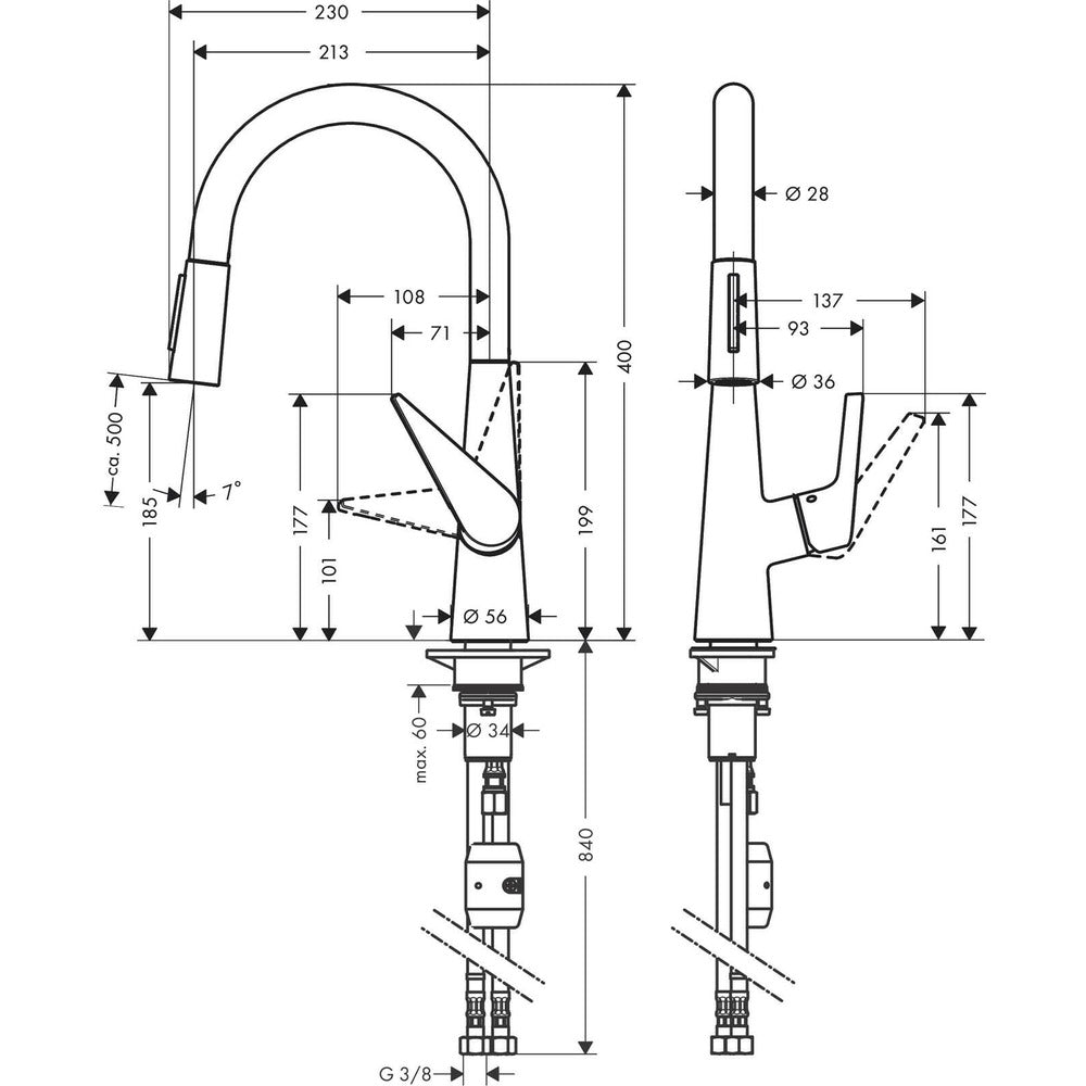 Hansgrohe Talis M51 200 Eco Kitchen Faucet with Pull-Out Spray and 2 Jets