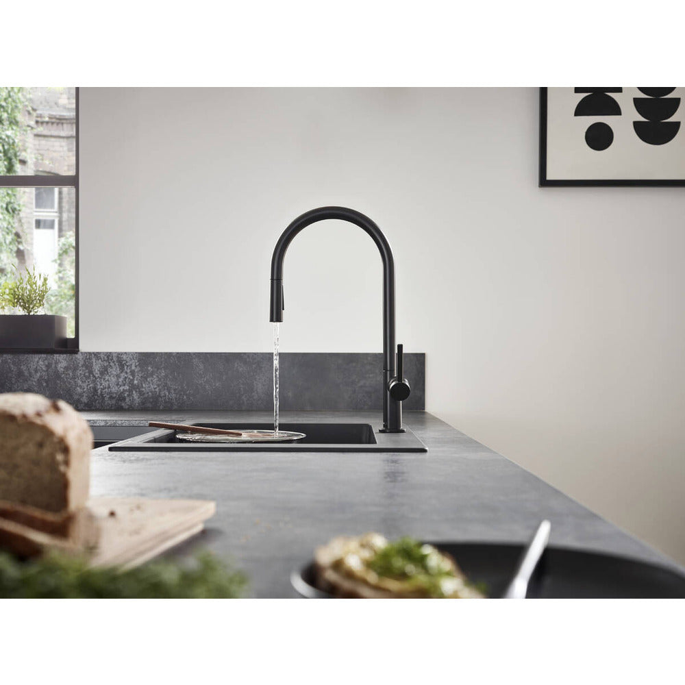Кухненски смесител с извиваща душ функции Hansgrohe Talis M54 210 черен 2 вида струя