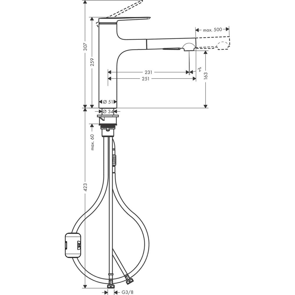 Kitchen faucet with pull-out spray Hansgrohe Zesis M33 160 with 2 jets