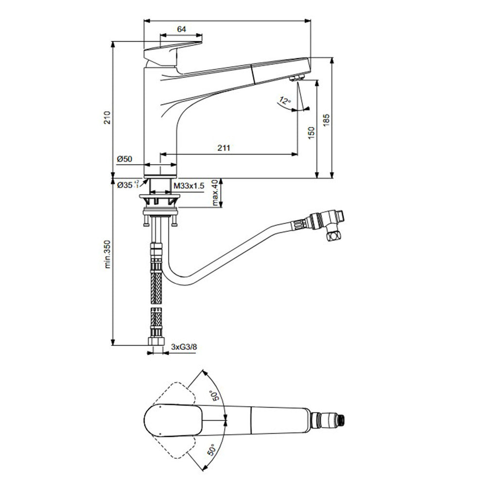 Кухненска батерия с изтегляем душ Ideal Standard Ceraplan