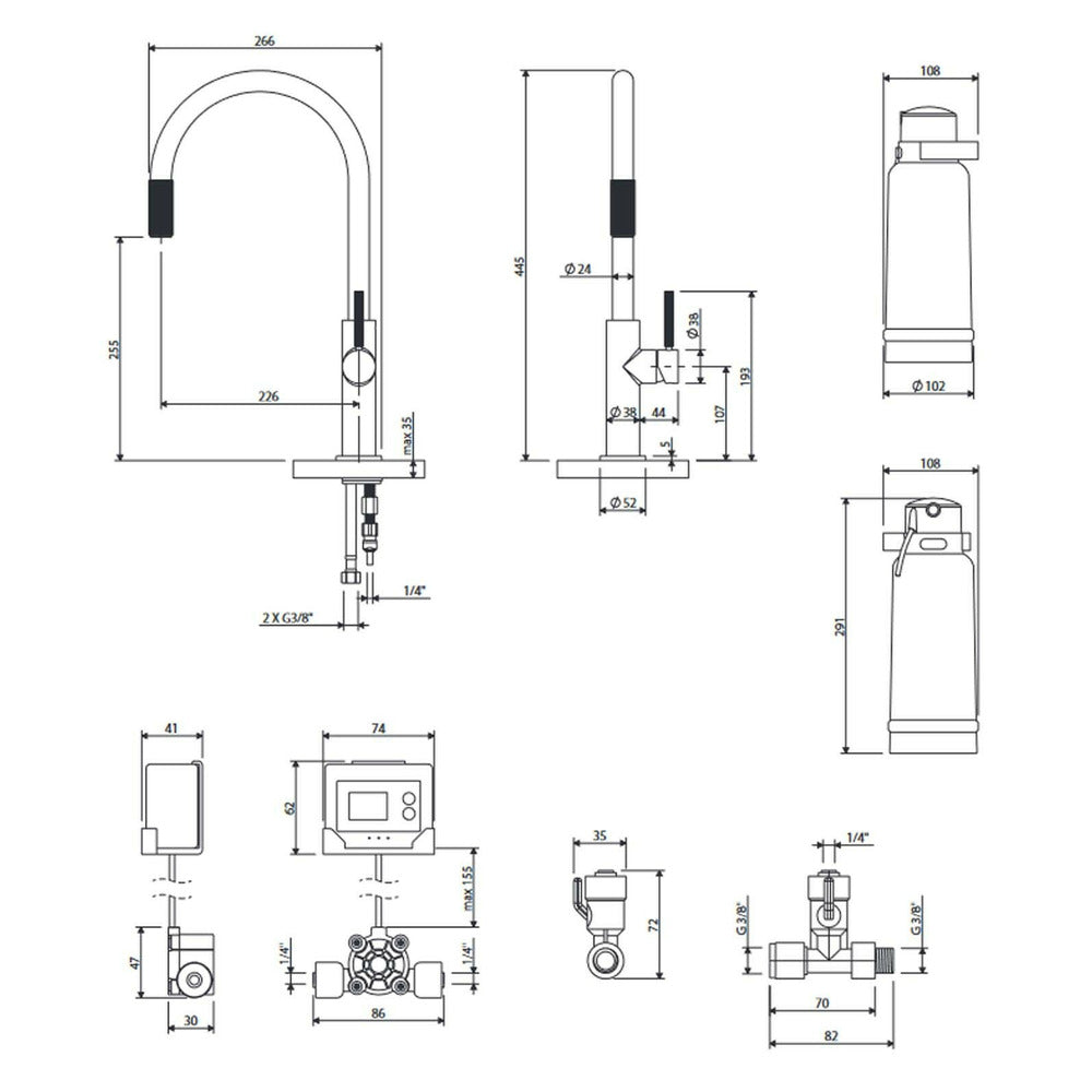 Graphite kitchen faucet Omnires Switch with 3 ways, for filtered water