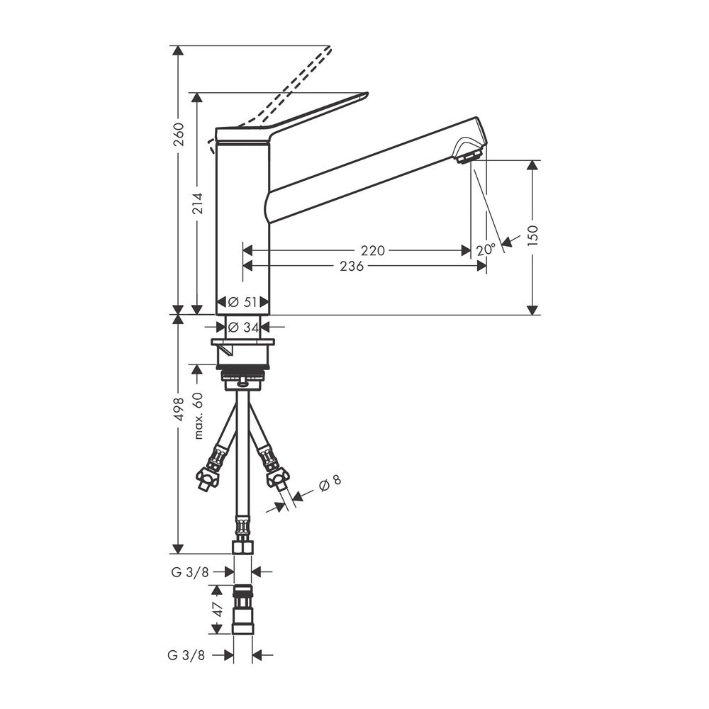 Батерия за кухня Hansgrohe Zesis M33 150 хром гланц за ниско налягане