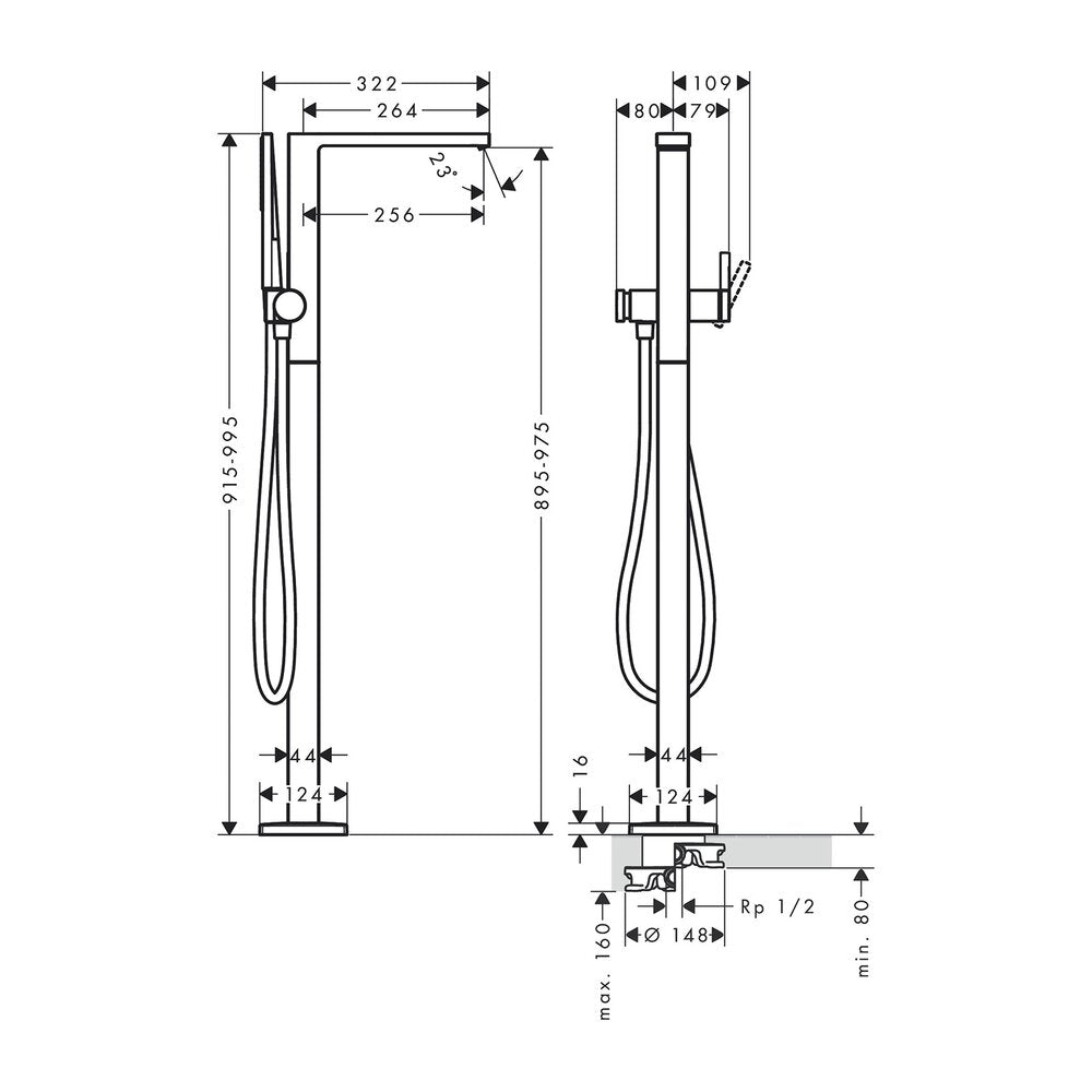 Смесител за вана-душ freestanding Hansgrohe Tecturis E бронз сатен