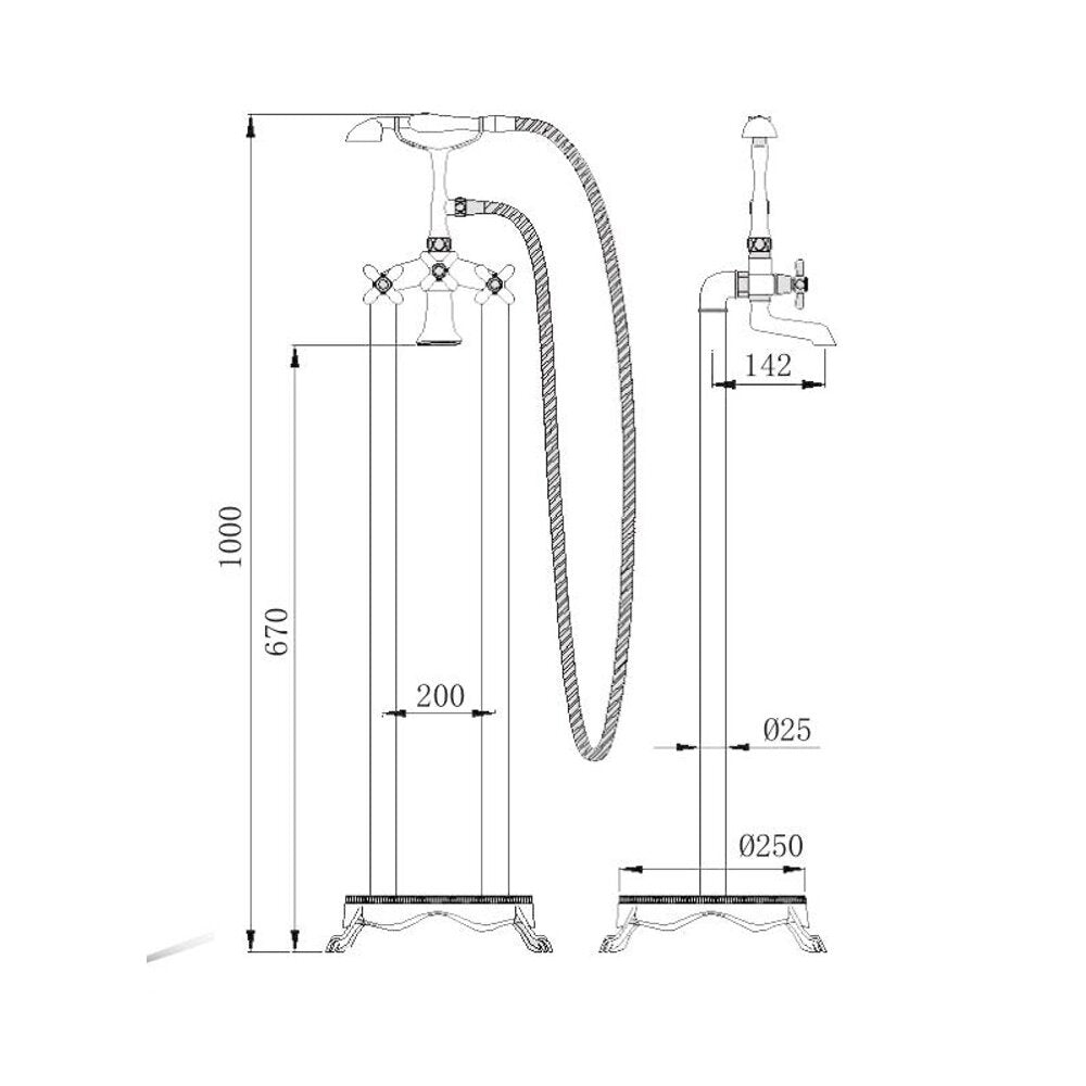 Freestanding Bathtub - Shower Inter Ceramic Retro Matte Black with Shower Set