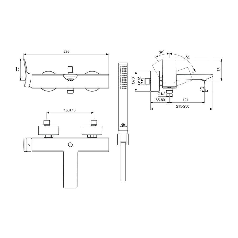 Bathtub-shower mixer Ideal Standard Atelier Conca silver Silver Storm with shower set