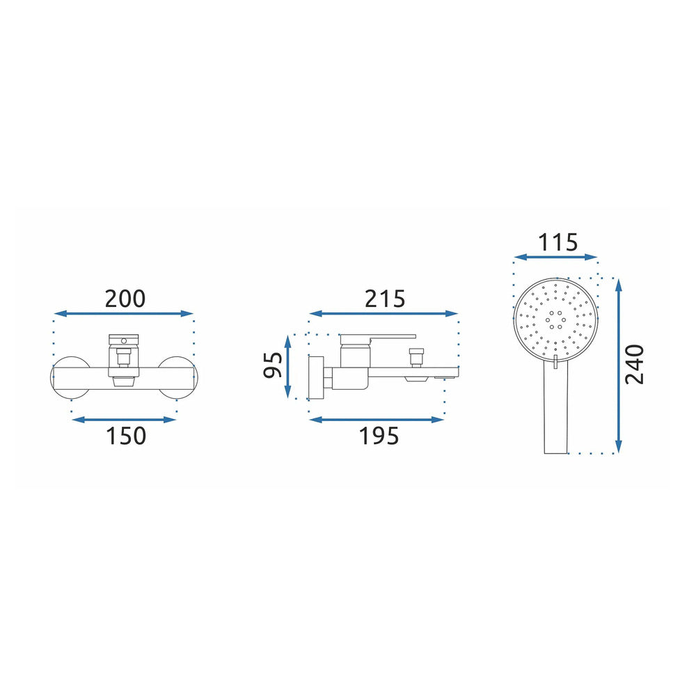 Rea Verso Gold Plated Bathtub - Shower Mixer with Shower Set