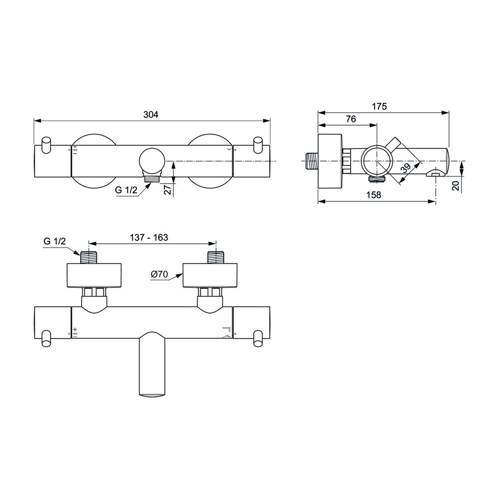 Термостатна батерия за вана - душ Ideal Standard Ceratherm T125 сребрист Storm