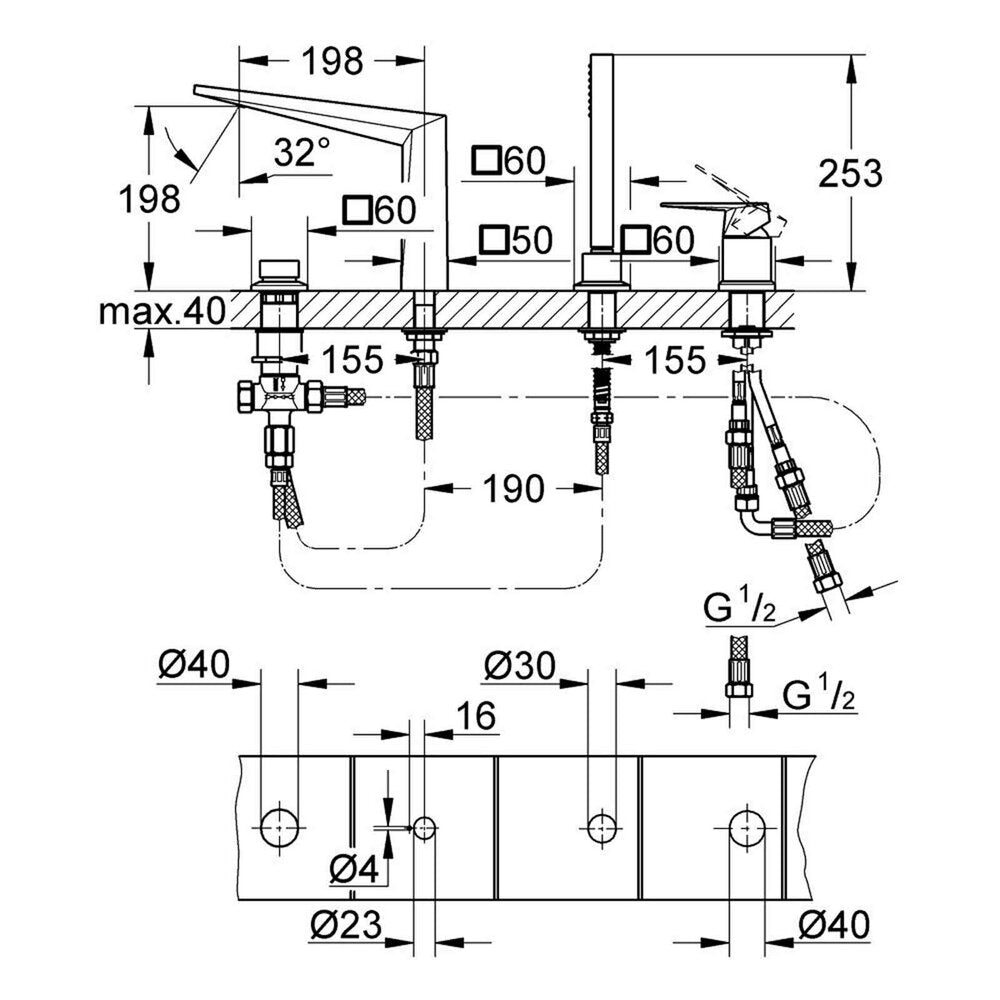 Grohe Allure Brilliant Bathtub - Shower Faucet 4 Elements Chrome