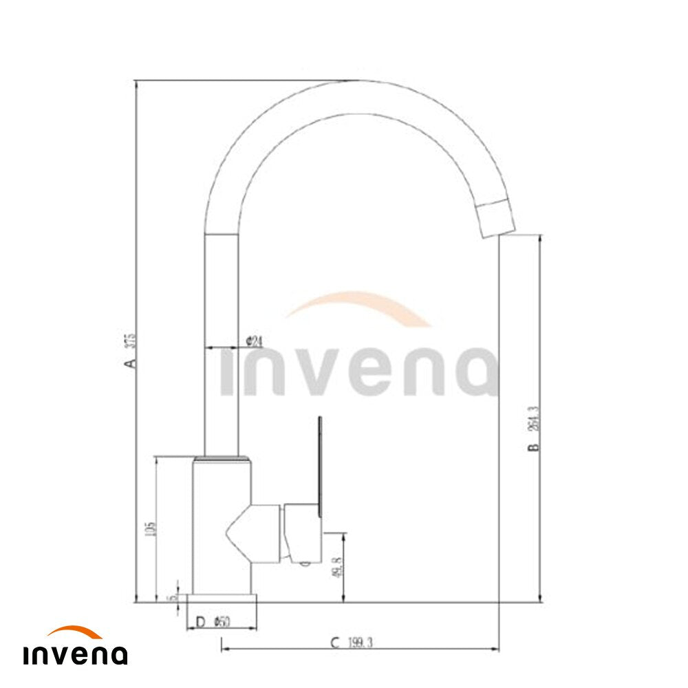 Смесител за кухня Invena Iron едноръкоходен черен - хром