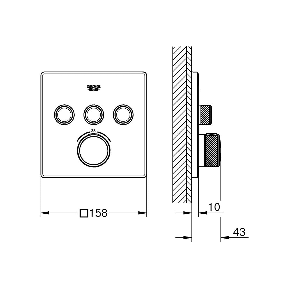 Grohe Grohtherm SmartControl Square Thermostatic Shower Valve with 3 Outlets