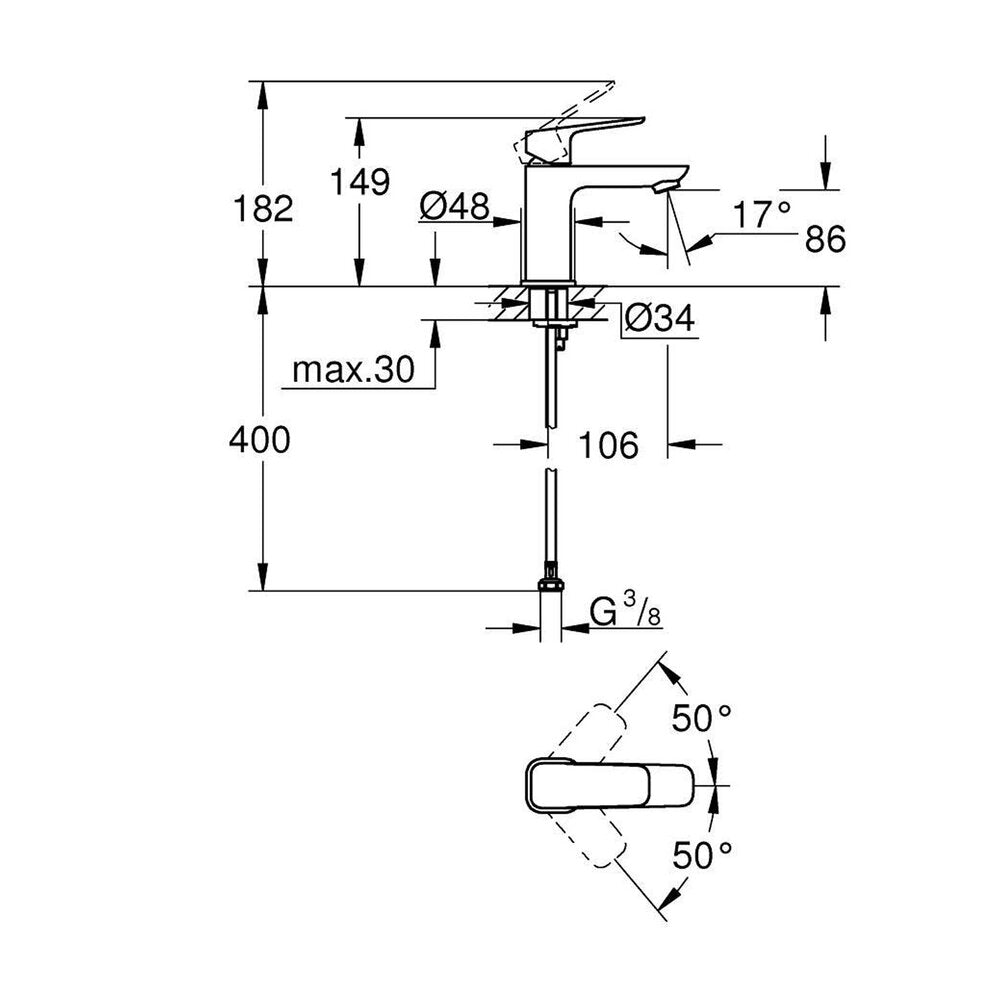 Смесител за мивка Grohe Cubeo S с един лост, матово черно покритие