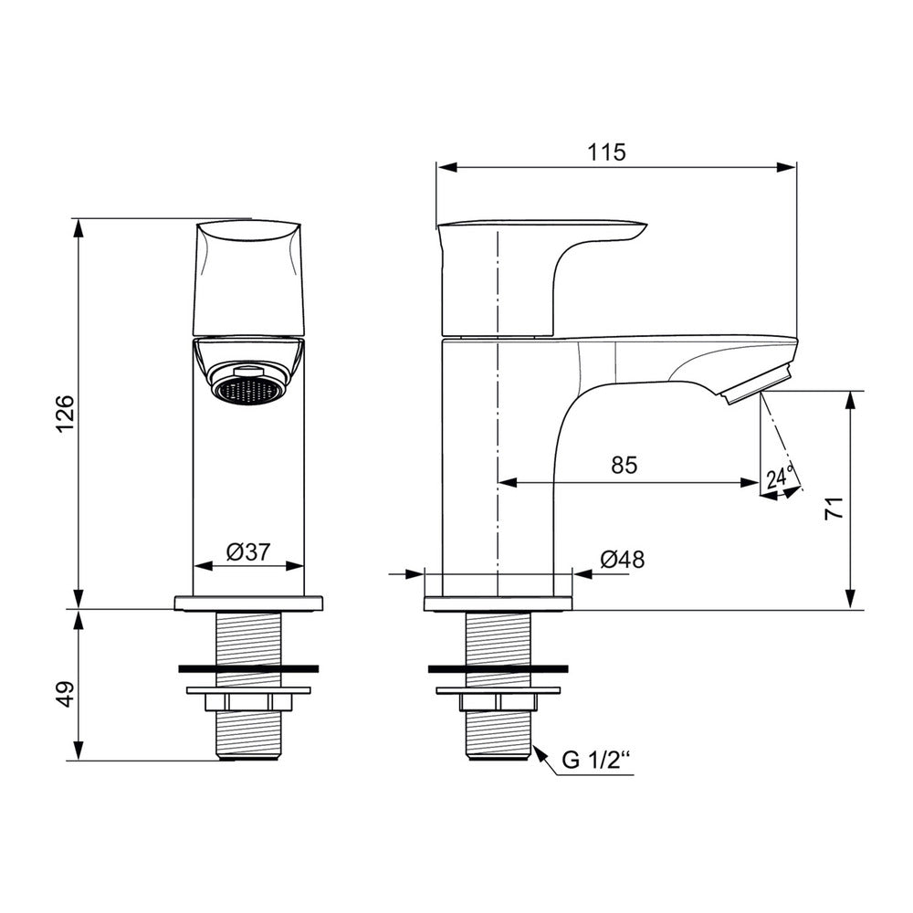 Ideal Standard Connect Air Pillar Basin Mixer for Cold Water Magnetic Grey