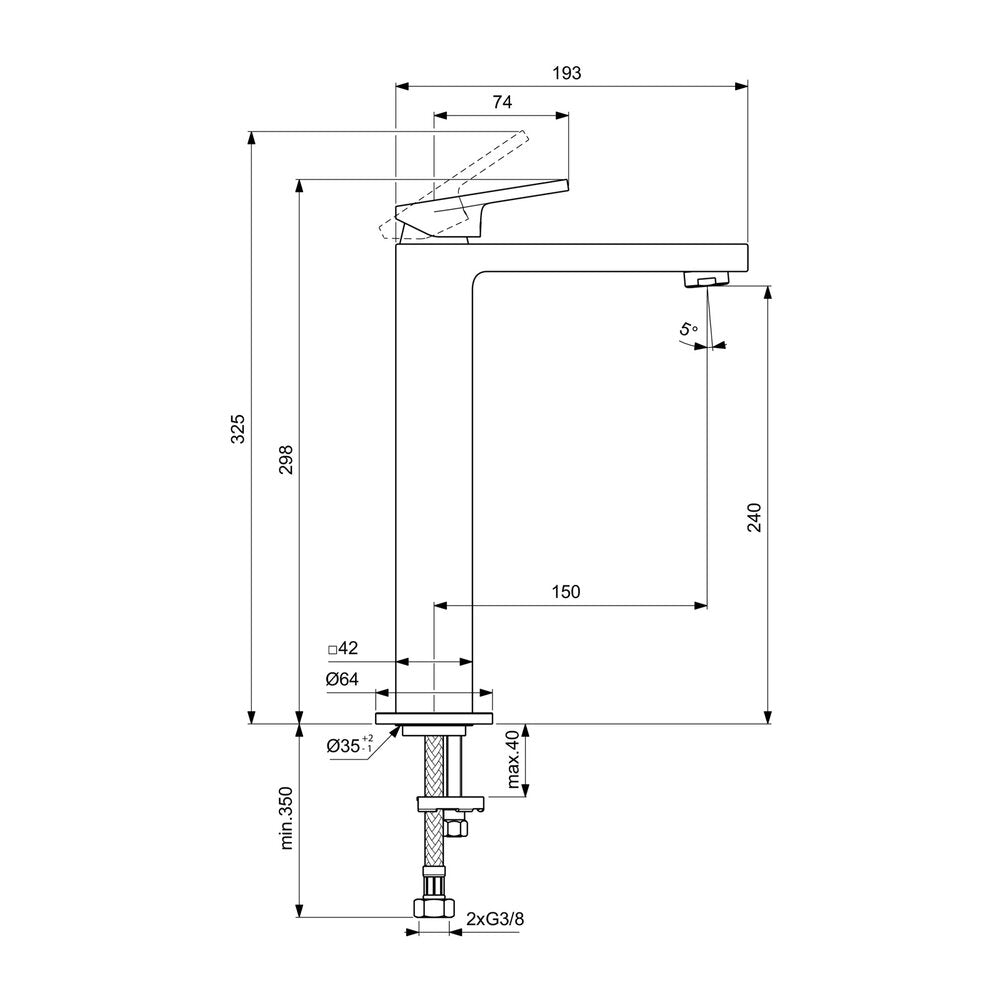 Висока батерия за мивка Ideal Standard Atelier Extra сребристо Silver Storm