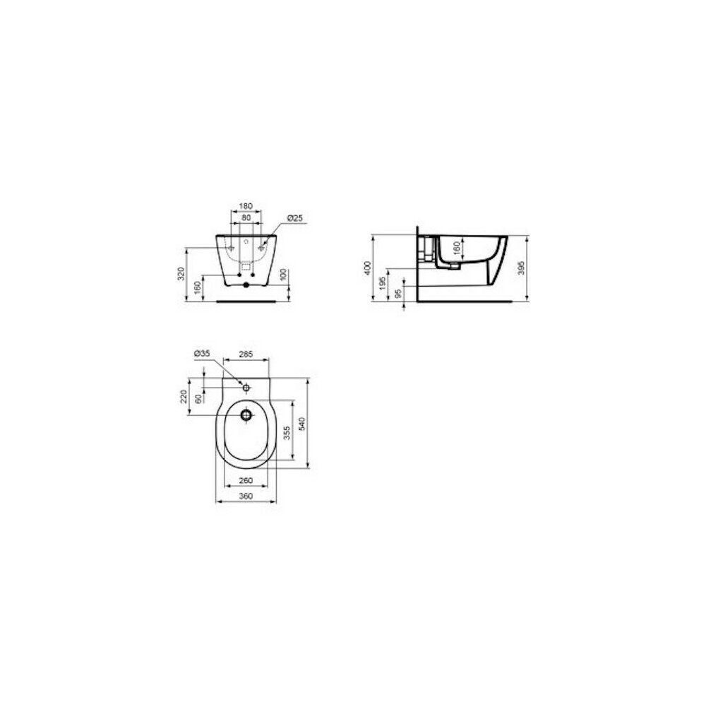 Wall-mounted bidet Ideal Standard Connect 36x54 cm