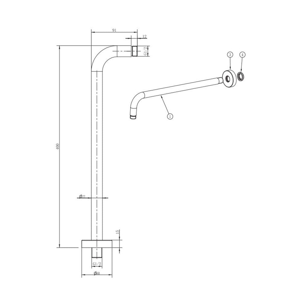 FDesign Inula Shower Arm 40 cm Glossy Gold