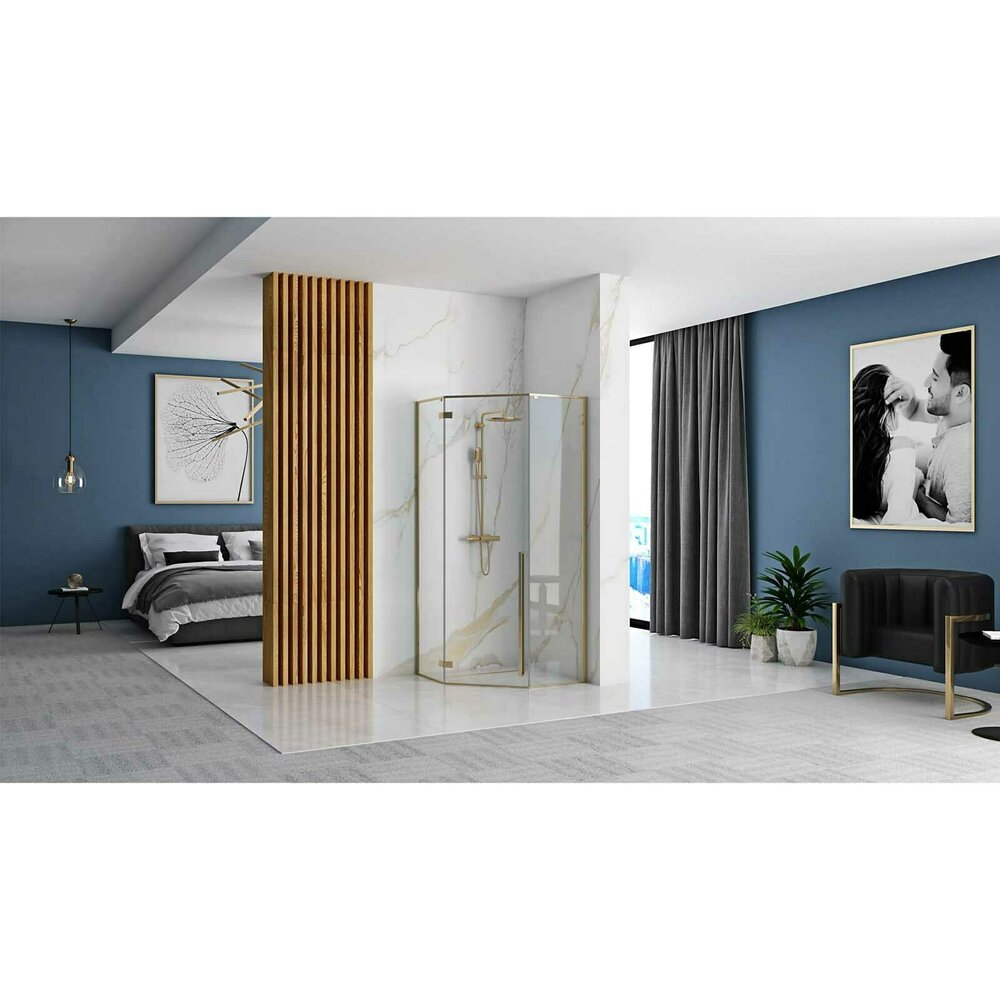 ПентAGONална душ кабина Rea Diamond с батантна врата 90x90 злато