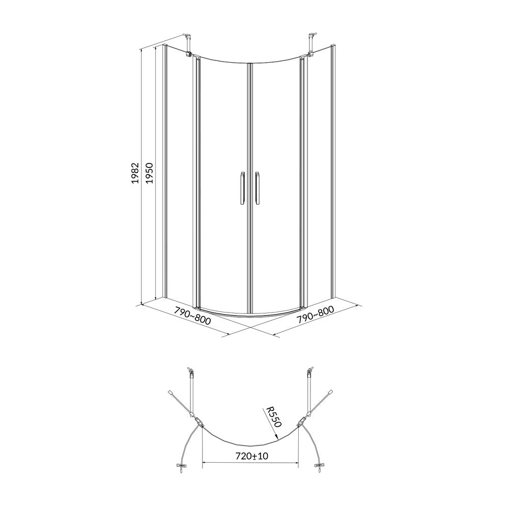 Cersanit Moduo Semi-Round Shower Cabin with 2 Hinged Doors 80x80 Chrome