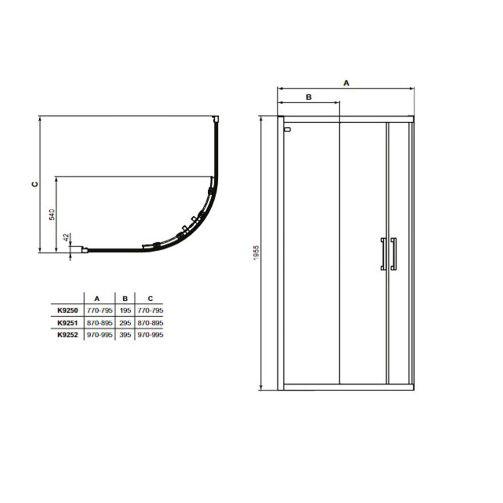 Полукръгла душ кабина с плъзгащи се врати 100x100 см черен мат Ideal Standard Connect 2