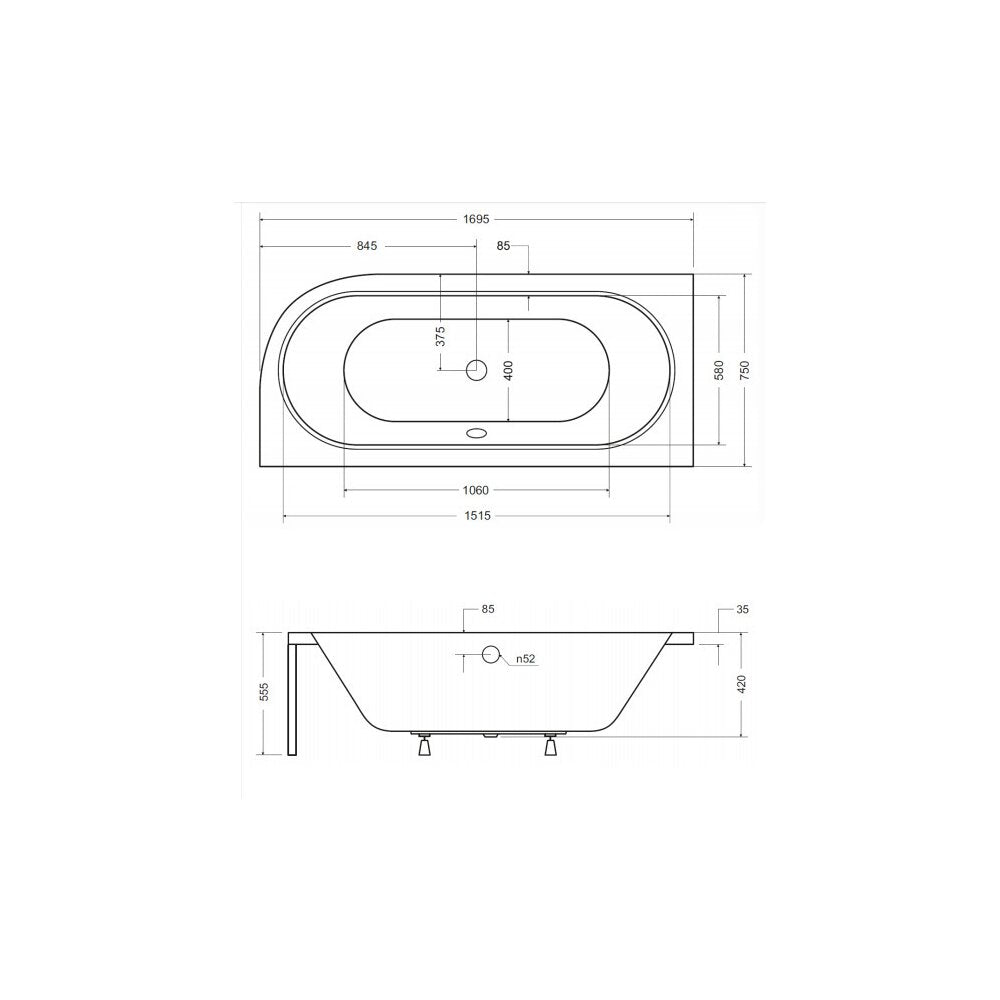 Besco Avita Asymmetrical Bathtub 170x75 Left