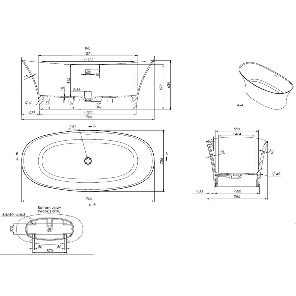 Freestanding bathtub made of Marmite composite Syros 170x79 cm