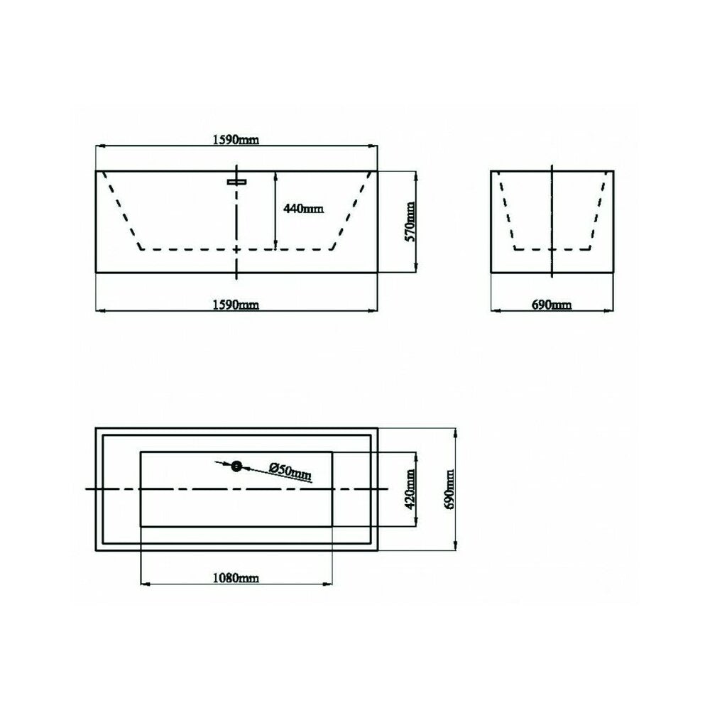 Inter Ceramic Freestanding Bathtub Acrylic White 159x69 cm