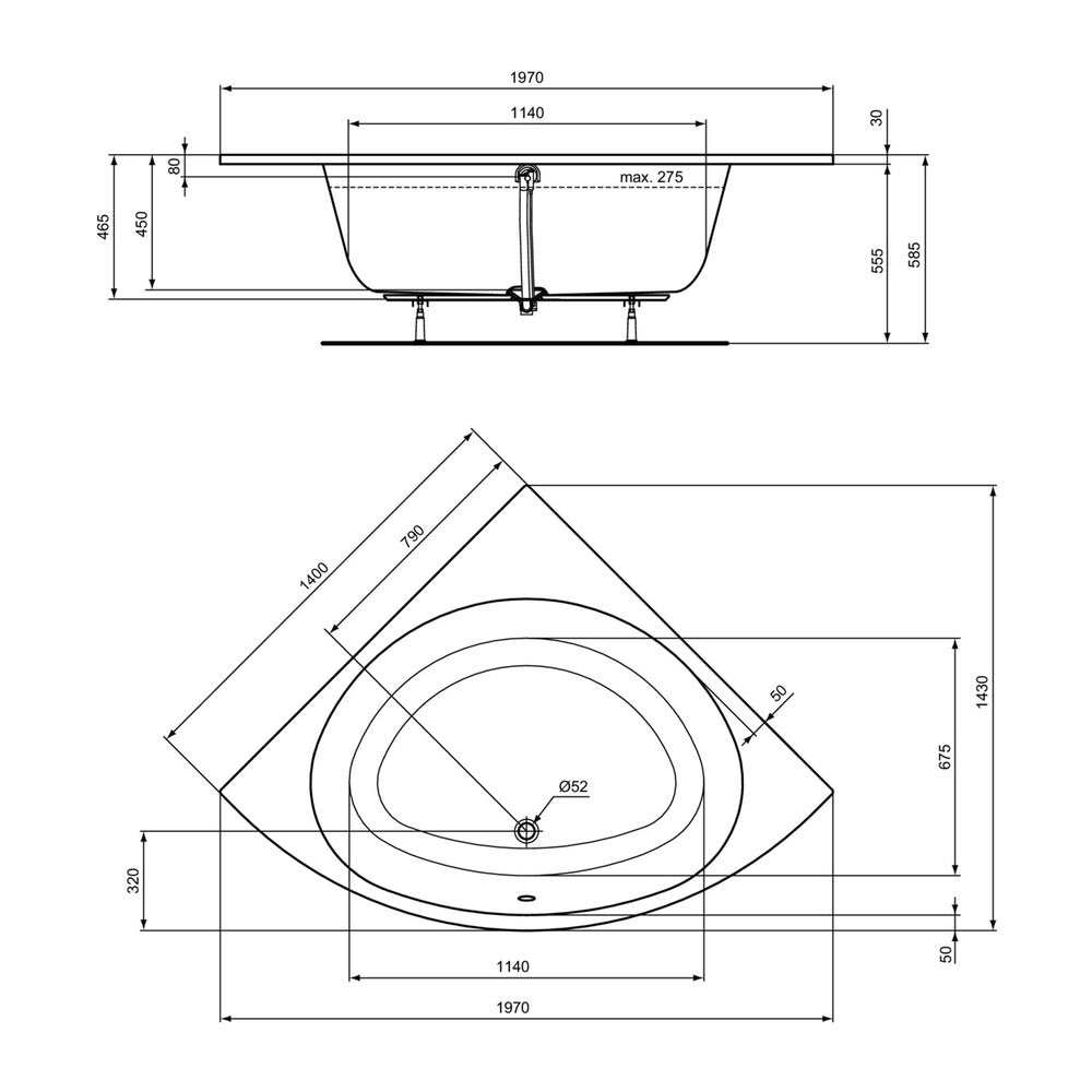 Ъглова вана Ideal Standard i.life 140X140 см бял гланц