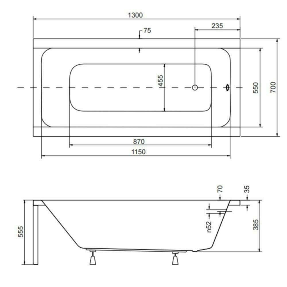 Besco Modern Rectangular Bathtub 130x70 cm