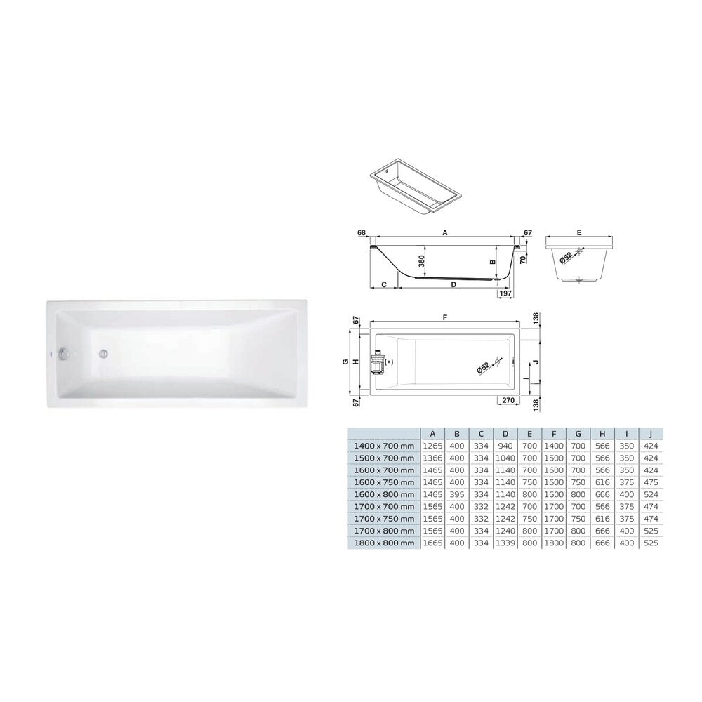 Gala Mitta Rectangular Bathtub 170x80 cm