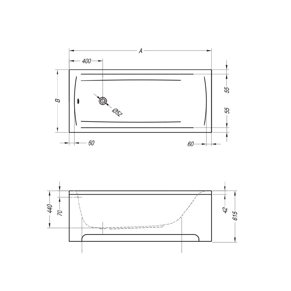 Kolpasan Evelin Rectangular Bathtub 160x70 cm