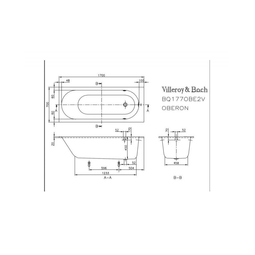 Правоъгълна композитна вана Villeroy&Boch Oberon 170x70 см Quaryl