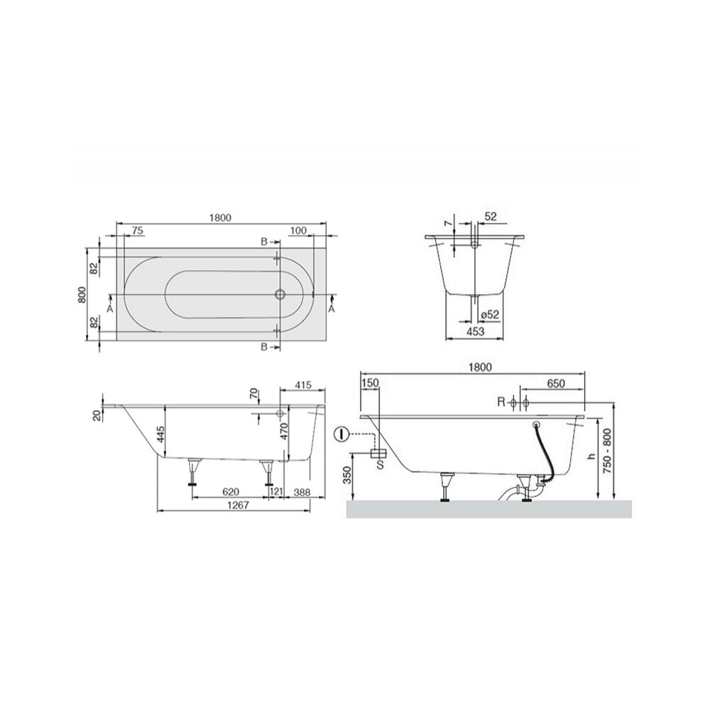 Правоъгълна композитна вана Villeroy&Boch Oberon 180x80 см Quaryl