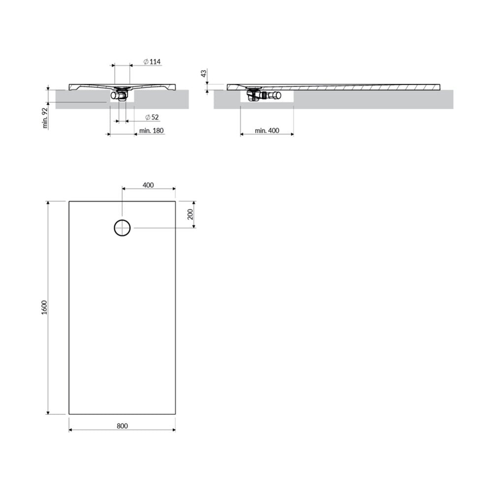 Правоъгълна душ кабина от композит Omnires AquaRock M+ бяла матова 80x160 cm
