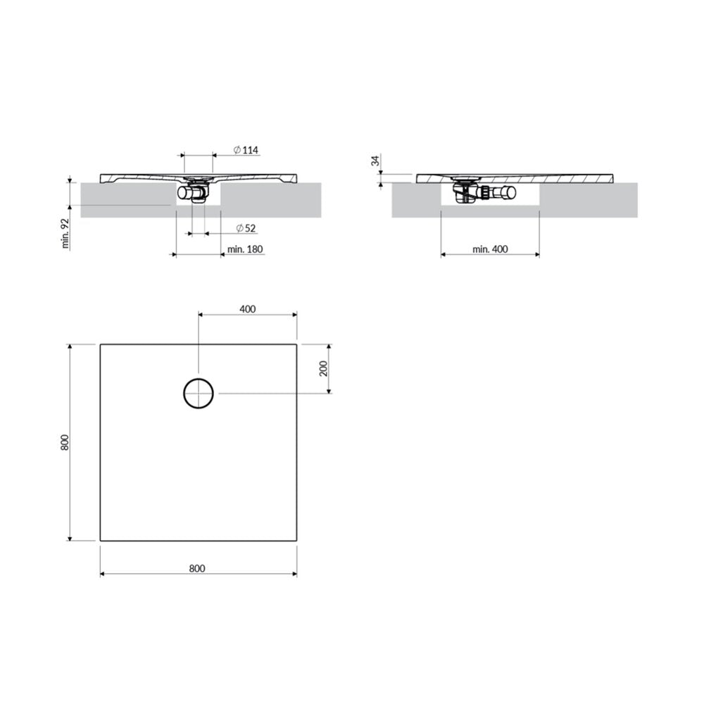 Квадратна душ кабина от композит Omnires AquaRock M+ матово зелено маслиново 80x80 cm