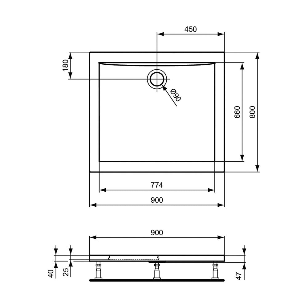 Душ кабина правоъгълна Ideal Standard Ultra Flat 90x80 см