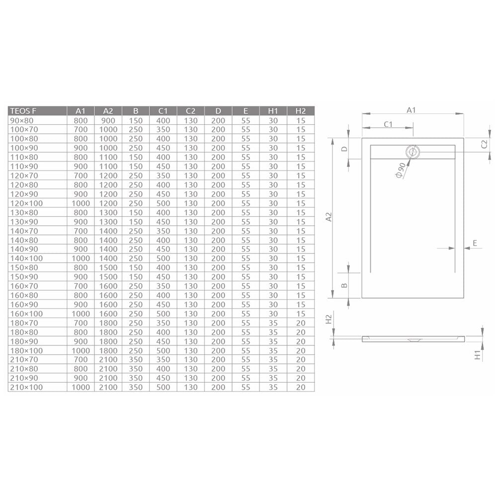 РадAway Teos F композитен правоъгълен душ под 140x80 cm антрацит