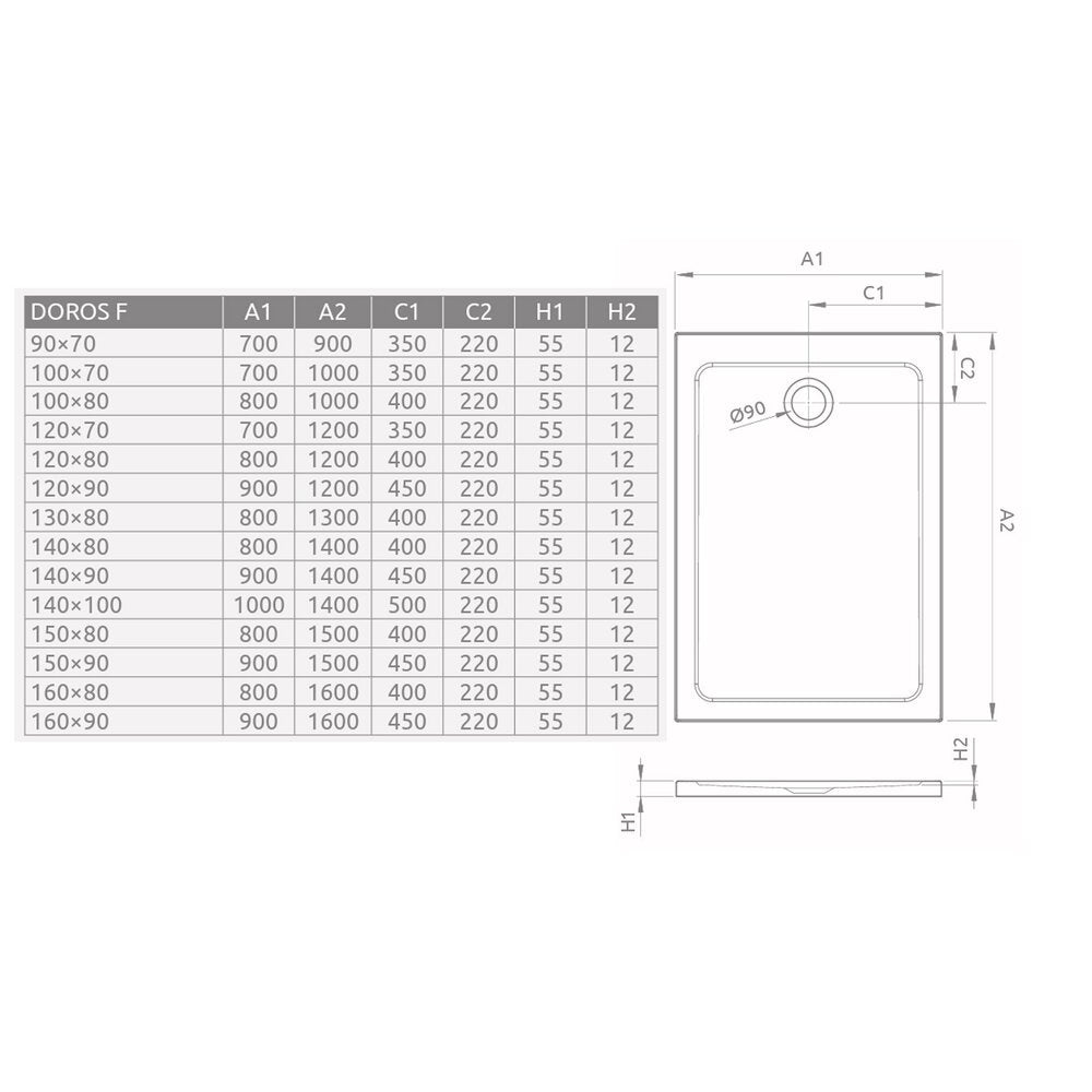 Правоъгълна душ кабина Radaway Doros F Stone 160x90 cm акрил антрацит