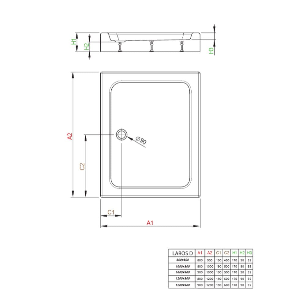Правоъгълна душ кабина Radaway Laros D Compact 90x80 cm бял акрил