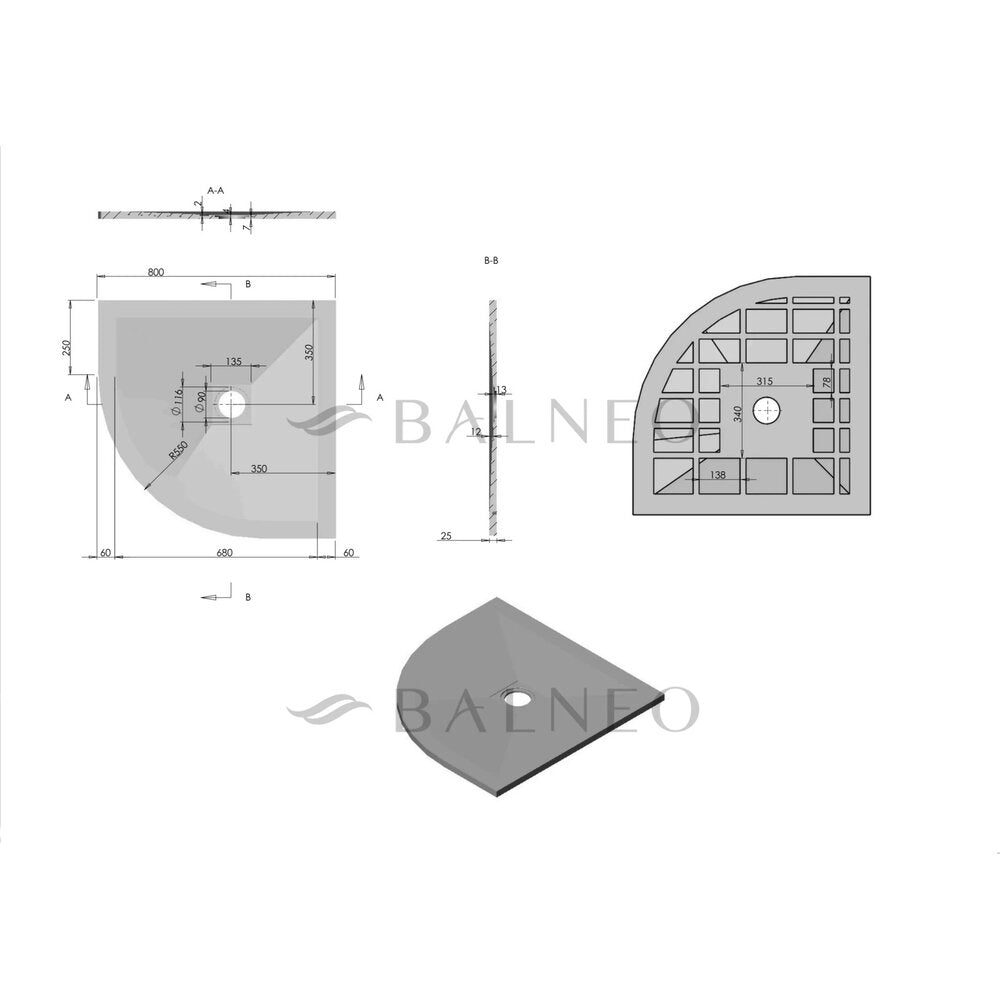 Семирундова душ кабина Balneo Stone Tray от композит 80x80 светло сива