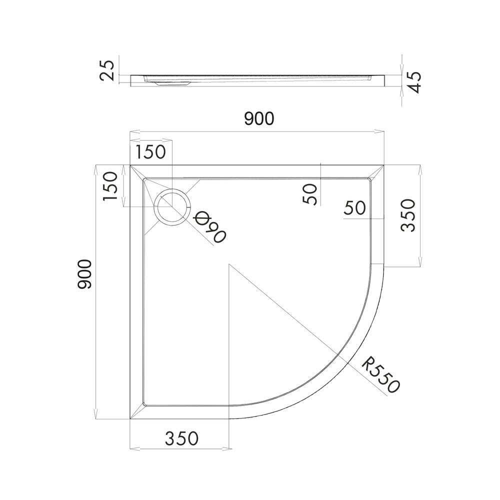 Omnires Merton Semi-Round Shower Tray White 90x90 cm