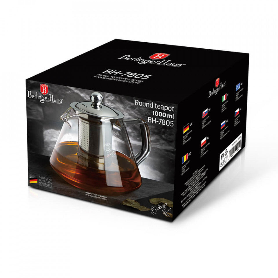 Чайник от стъкло с инфузер 1L Black Silver Collection BerlingerHaus BH 7805