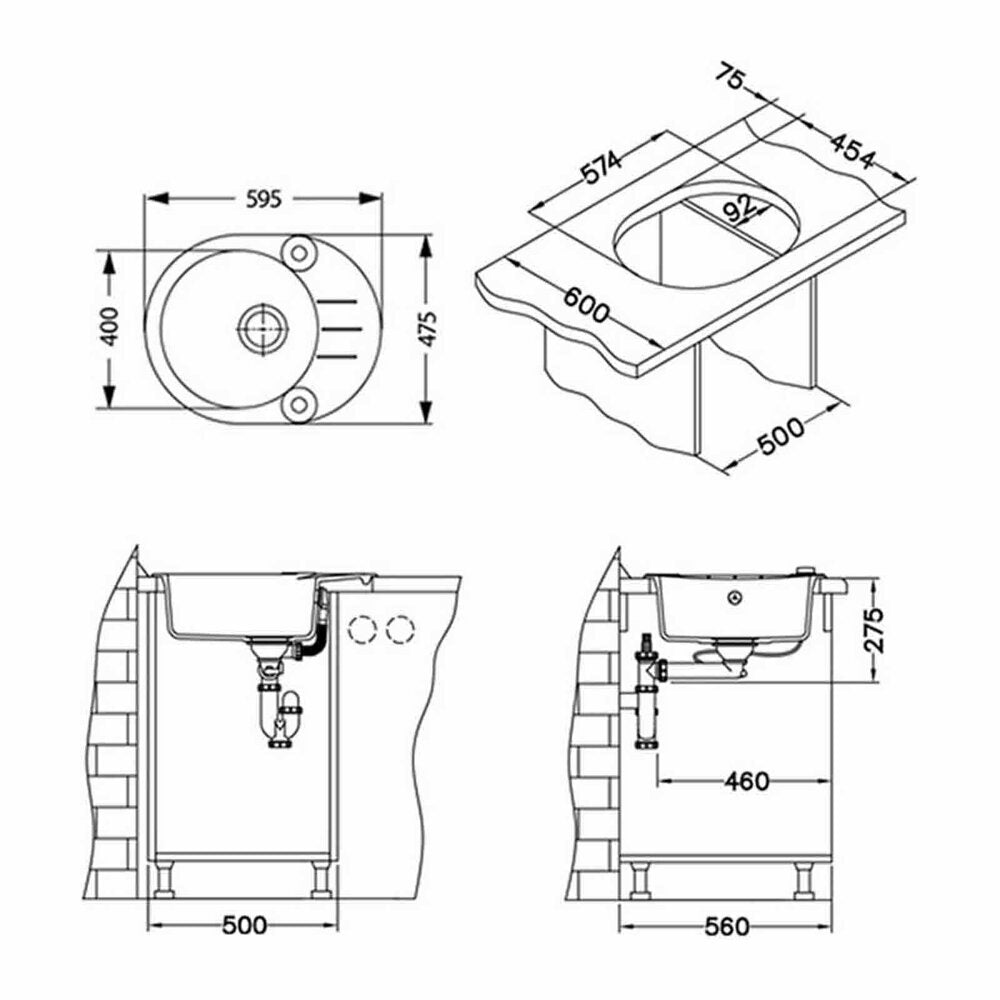 Композитна мивка Alveus Roll 40 бежова 60x48 см