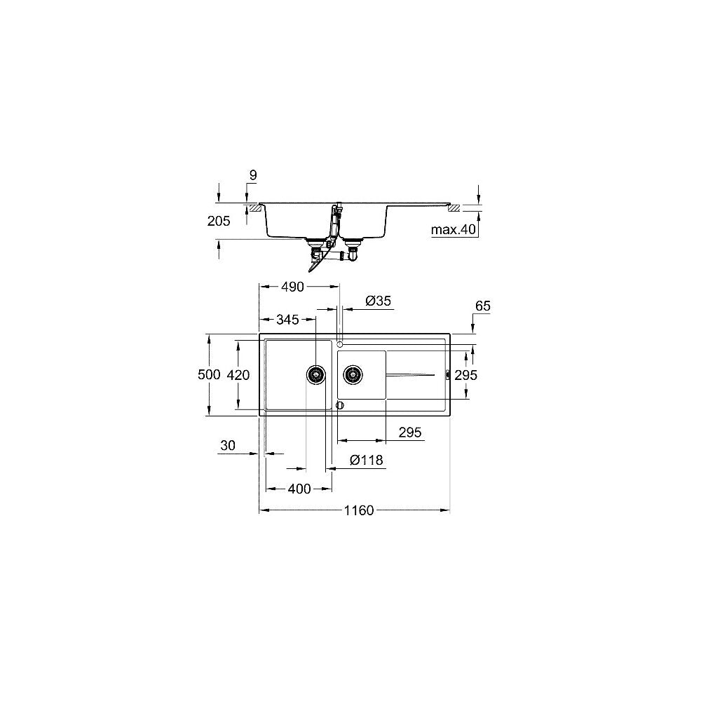 Grohe K400 Composite Sink 116x50.1 cm Black