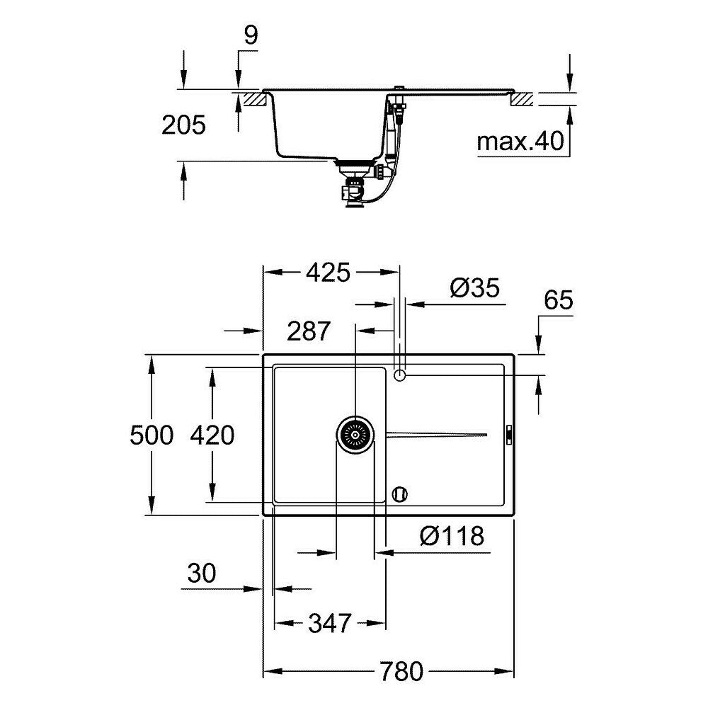 Композитна мивка Grohe K400 78x50.1 см черна