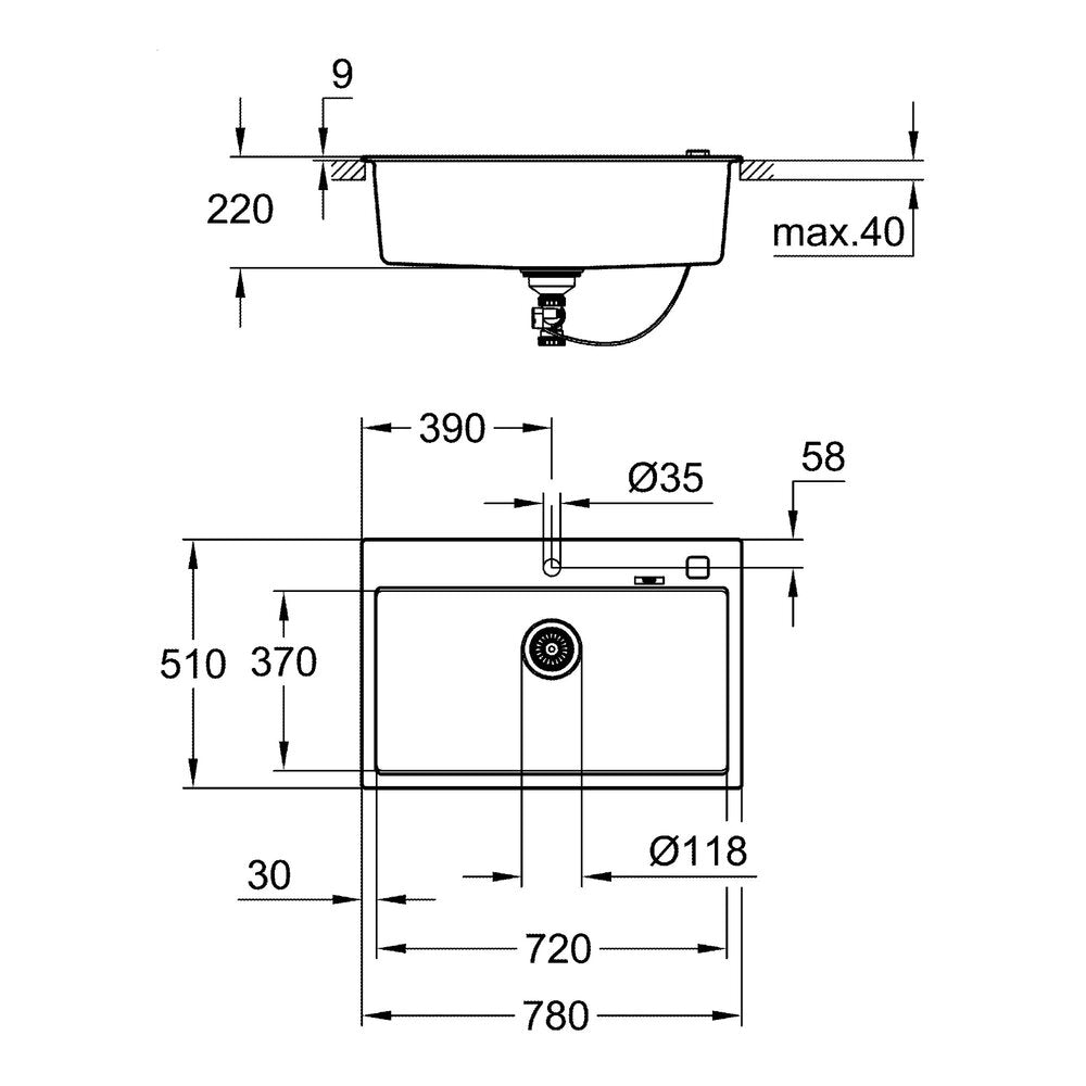 Чугунена мивка Grohe K700 78x51.1 см черна