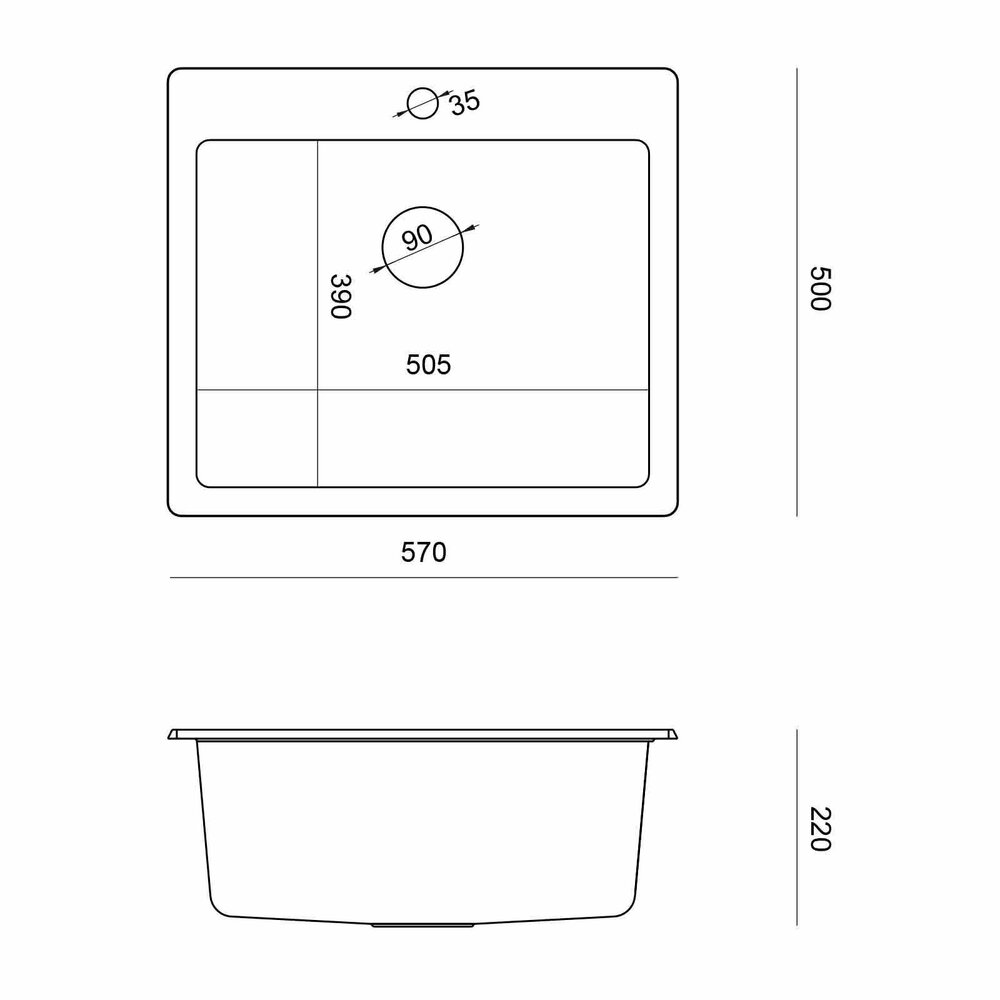 Quadron Unique Morgan 110 Carbon Black - Copper Composite Undermount Sink 57x50 cm