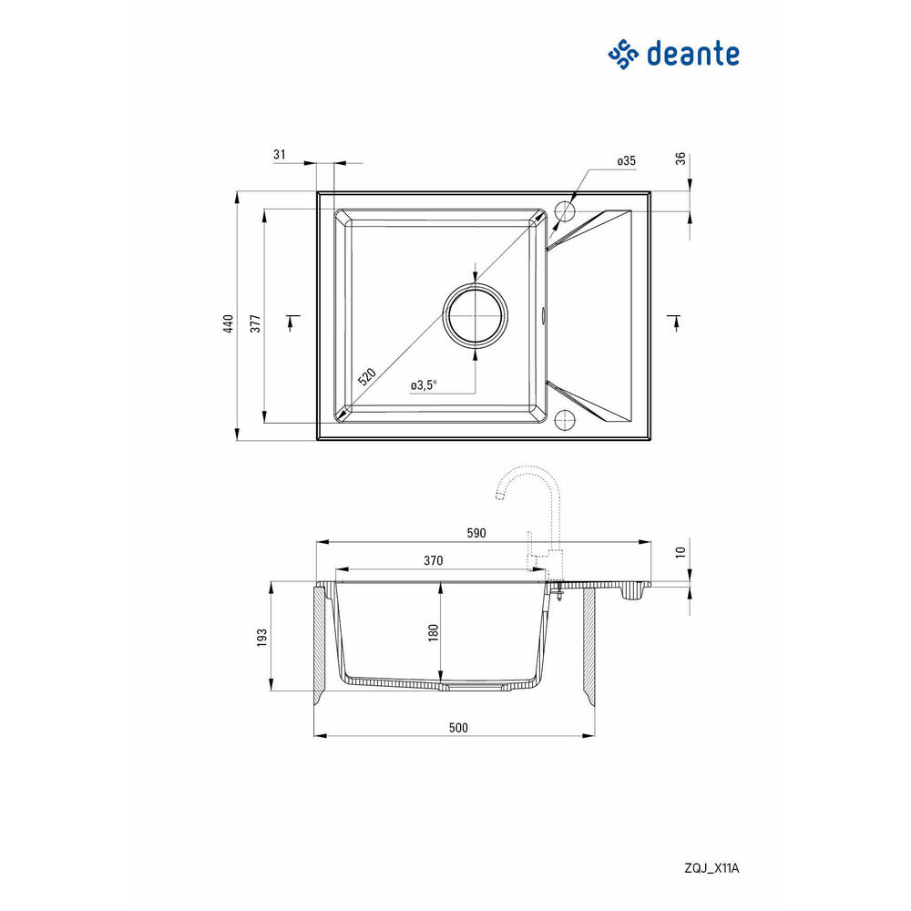 Deante Evora Granite Sink 44x59 cm White