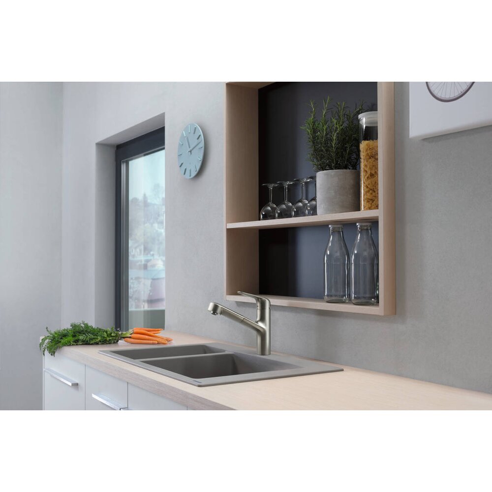 Кухненска мивка композит Hansgrohe S51 SilicaTec сив бетон 77x51 см с 2 мивки