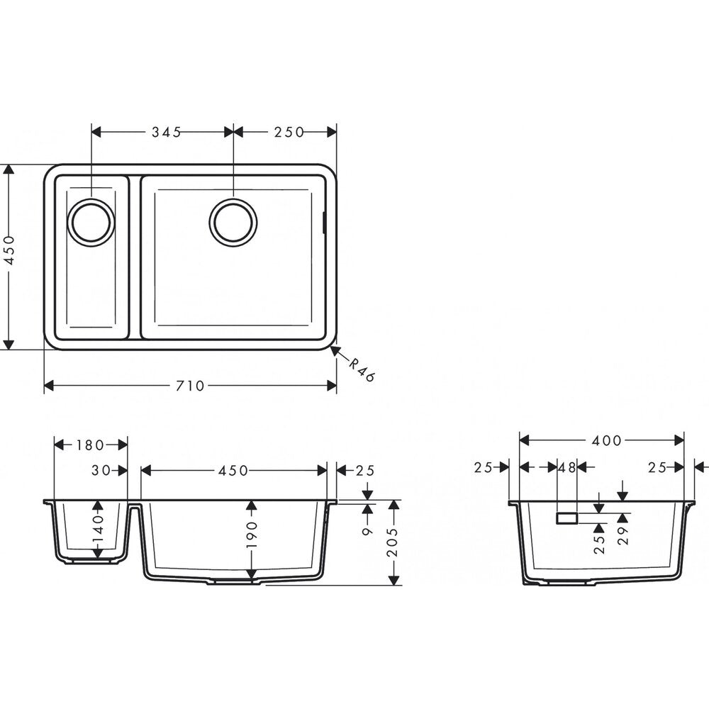 Hansgrohe S51 SilicaTec Composite Sink Stone Grey 71x45 cm 2 Bowls