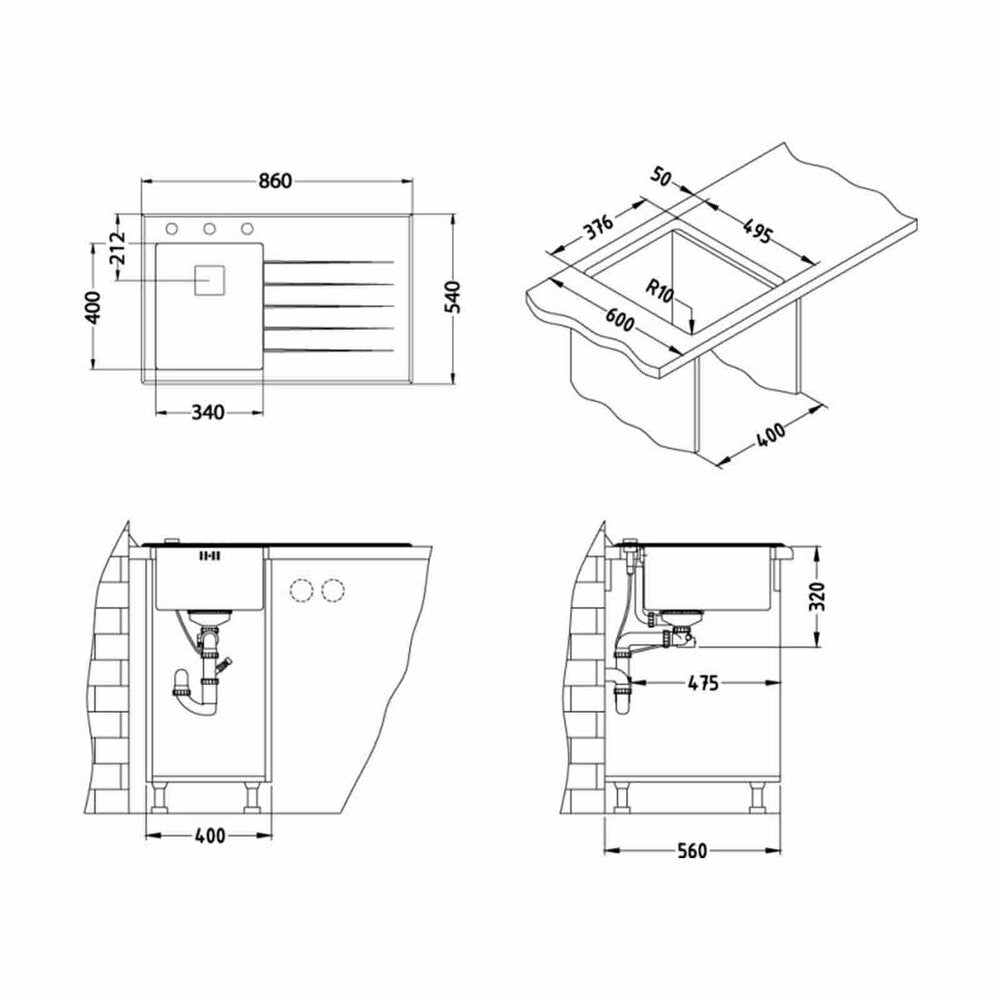 Alveus Crystalix 10 Stainless Steel Sink - White 86x54 cm Right